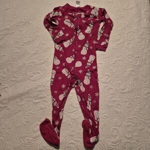 Gymboree boys size 2T red snowman footie zip up pajamas GUC